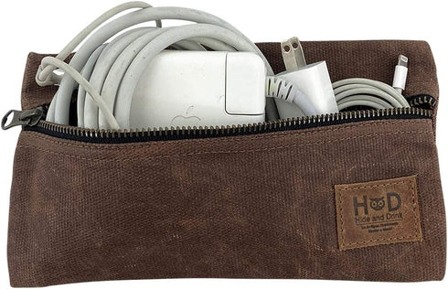 Hide & Drink All Purpose Utility & Charger Case for MacBook, iPad & Laptop, Handmade from Waxed Canvas, Honey Bourbon