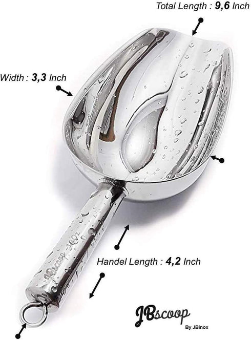 JBscoop 9.6 Inch Stainless Steel Heavy Duty Food Scoop, 8 Oz, Dishwasher Safe for Kitchen Bar Party Wedding