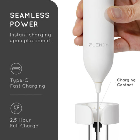 Rechargeable Handheld Milk Frother, USB-C Charging Stand, Electric Drink Mixer for Coffee, Matcha, etc.