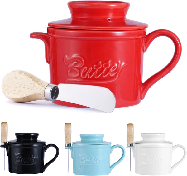 Mavolico Butter Dish with Lid, French Ceramic Butter Crock with Water Line for