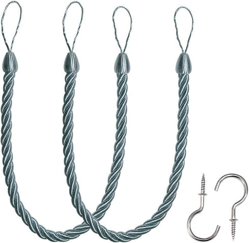 BEL AVENIR Curtain Rope Tiebacks, Drapery Holdbacks with 2 Metal Screw Hooks, 1 Pair - Light Blue