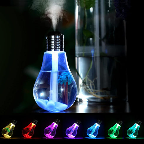 Portable Bulb Air Humidifier, USB Ultrasonic Mini Diffuser with 7 LED Colors for Home Office, 400mL, Silver