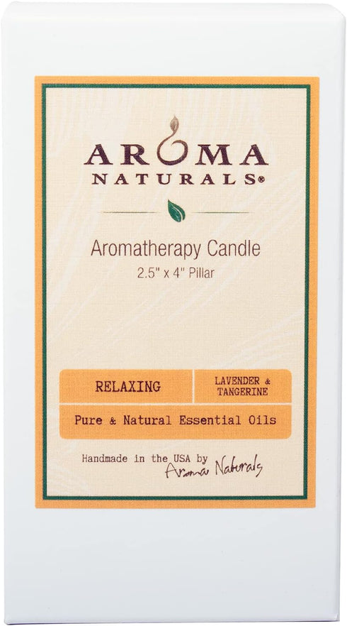 Aroma Naturals Lavender & Tangerine Essential Oil Scented Pillar Candle, 2.5 x 4 inch