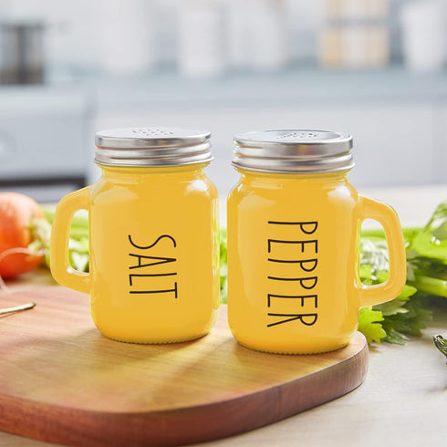 Yellow Salt and Pepper Shakers Set - Glass Salt and Pepper Set for Cooking Table, RV, BBQ, Easy to Clean & Refill -