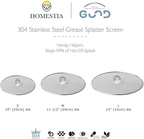 Homestia 10” Stainless Steel Fine Mesh Splatter Screen for Kitchen Frying Pan, Grease Splatter Guard