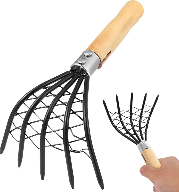 Yardwe 2pcs Rake with Mesh Net, 10 Inch Garden Rake & Clamming Claws Shell Clam Digger Seafood Tool