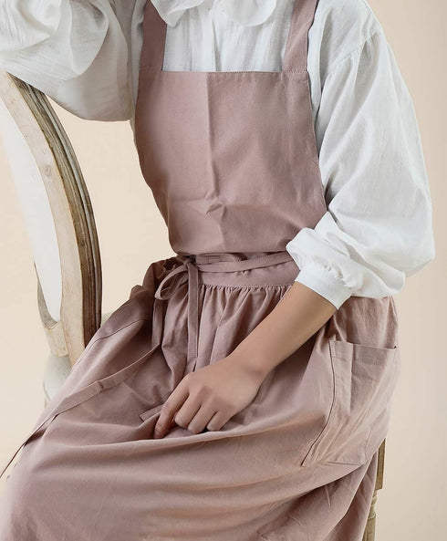Cotton Pleated Apron - Retro Waterdrop Proof Garden Cleaning Pinafore Dress