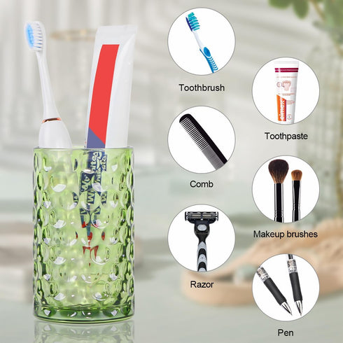 Tonxus Set, 11oz Set, Countertop Bathroom Toothbrush Holder Green Glass Toothbrush Holder and Bathroom Tumbler Cup