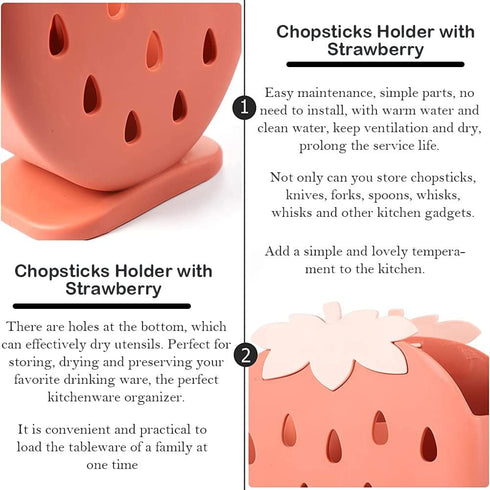 AKOAK 1 Pack Strawberry Chopsticks Stand, Cutlery Storage Box for Spoons, Chopsticks, Knives, and Other Utensils