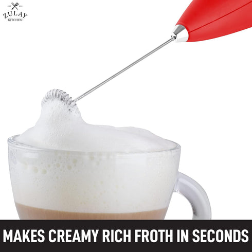 Zulay Double Grip Milk Frother with Holster Stand Handheld Electric Coffee Frother, One-Touch Foam Maker Detachable SS
