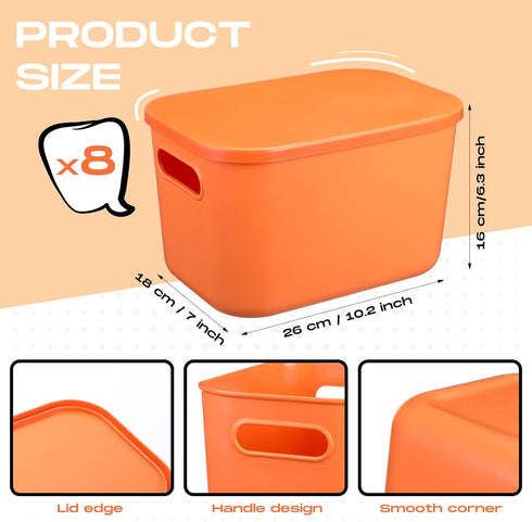 Hoolerry 8 Pieces Colorful Storage Bins with Lid and Handle - Stackable Plastic Baskets for Bedroom Office