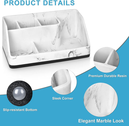 VITVITI Toothbrush Holder for Bathroom - 5 Compartment Organizer for Toothpaste/Vanity Counter, White Resin Marble Color