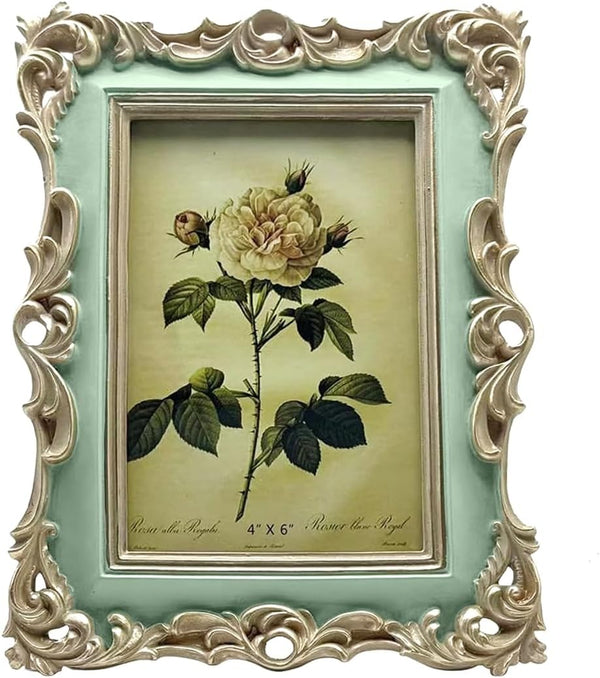 CISOO 4x6 Vintage Picture Frame, Antique Ornate Green, Decorative Floral Design for Table Top and Wall