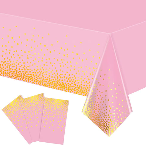 Breling 3 Pieces Dot Tablecloth Confetti Disposable Table Cover for Birthday Wedding Baby Shower Engagement Party, 54 x