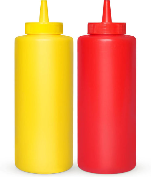 BRIGHTFROM Condiment Squeeze Bottles, RED/YELLOW 12 OZ Empty Squirt Bottle with Wide