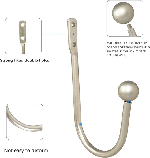 Curtain Holdback, 4 Pcs Wall Mounted Heavy Duty Metal Drapery Tiebacks with Screws, Decorative Window Holder