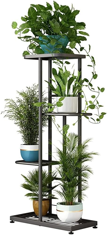 LINZINAR Plant Stand Indoor Outdoor Corner 4 Tier Metal Plant Shelf Patio