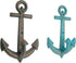 Distressed Blue and Green Anchor Wall Hooks, Set of 2, Coastal Interior Design, Wall Mounted Nautical Decor, 7.5 Inches by Wowser