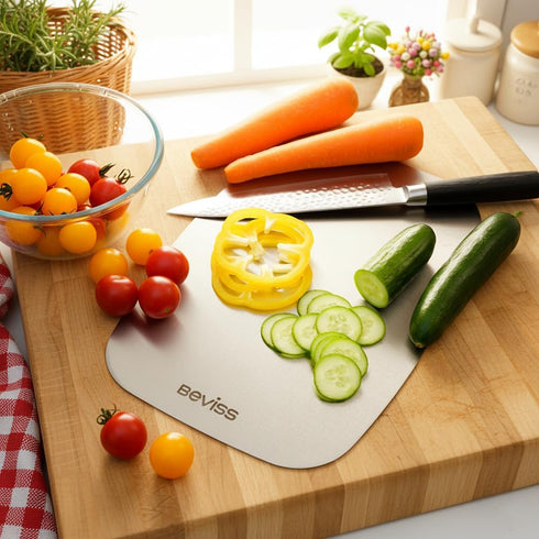 Set 2, 304 Non-Toxic Cutting Board of Stainless Steel Cutting Board Double Sided, Chopping Board for Kitchen