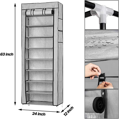 Mekek 9 Closet Free Standing Shoe Racks, Shoe Rack Organizer Tier - Portable Row Shoe Rack Shelf Cabinet Tower