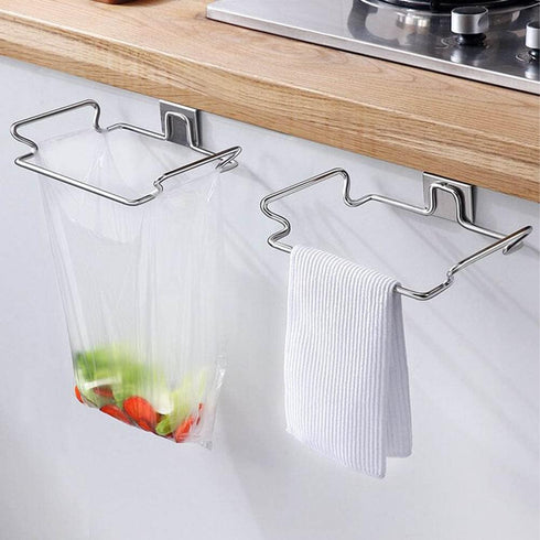 KABAKE 2 Pack Stainless Steel Trash Bag Holder, Garbage Storage Bags Rack, Hanging Garbage Bag Storage Organizer Rack
