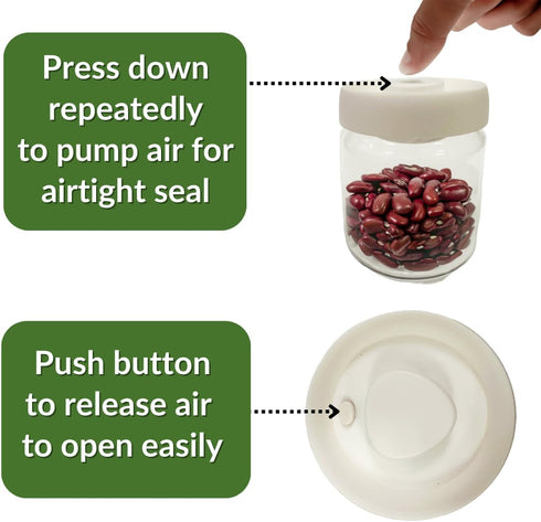 Food Storage Jar Containers - Borosilicate Glass Vacuum Seal Lids, Airtight Canister Set for Flour, Cereal, Pasta, 3pc