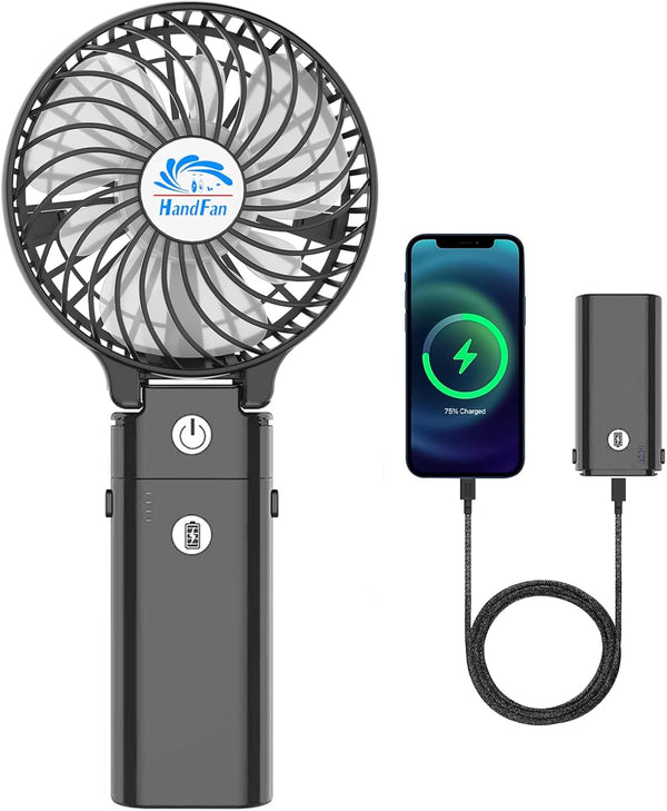 HandFan 5200mAh Portable Handheld Fan, USB Rechargeable, 180° Foldable Design for Travel and Outdoors