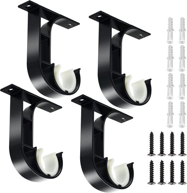 TOKPLNU Ceiling Curtain Rod Bracket, 4 Pack Heavy Duty Holders, Aluminum Alloy, Black Ceiling Hooks for 1 Inch Rods