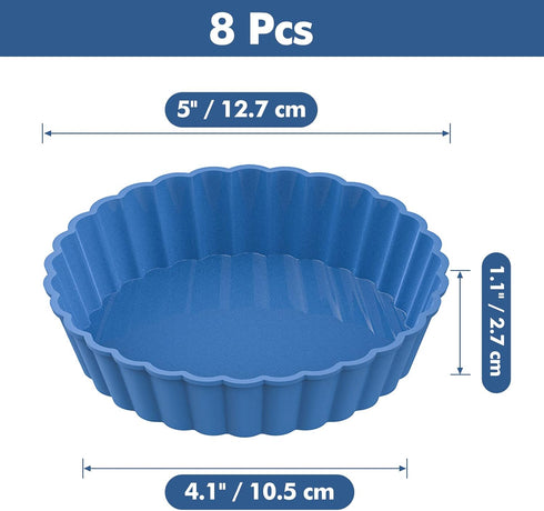 Webake 8 Pack Silicone Tart and Pie Molds, 5 Inches Round Individual Small Fluted Cake Pans for Baking