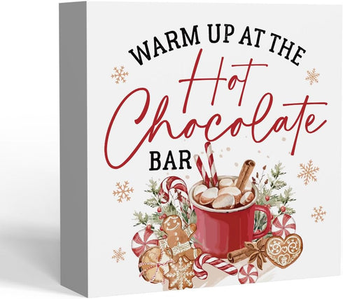 iRudyard Hot Chocolate Bar Wooden Box Sign,Hot Cocoa Bar Chirismas Desk Decor 5