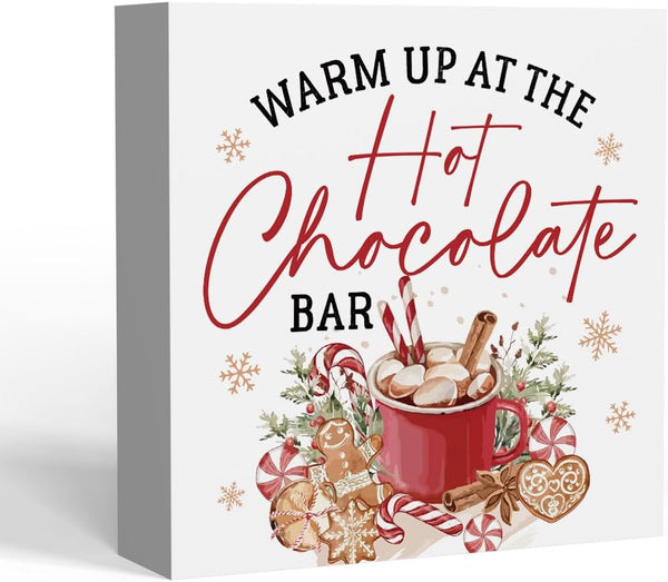 iRudyard Hot Chocolate Bar Wooden Box Sign,Hot Cocoa Bar Chirismas Desk Decor 5