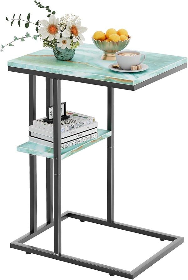 Katrawu C Shaped End Side Table, Couch Sofa Table for Small Space, Snack