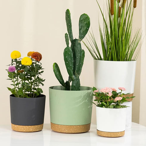 ZMTECH Set of 3 8'' Self Watering Plant Pots, Plastic Planters with Drainage Hole and Saucer for Indoor Outdoor Use