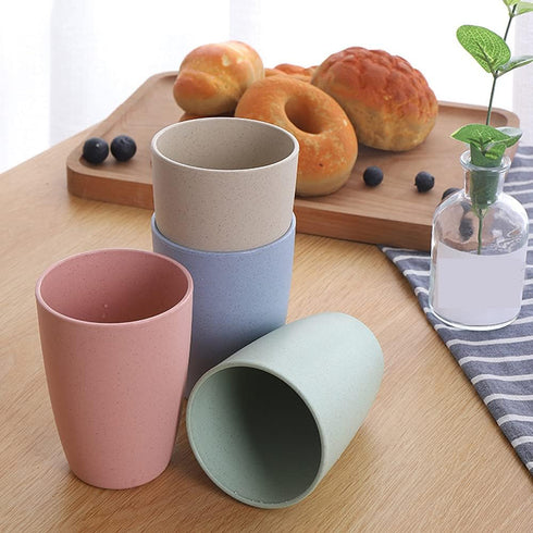 NeschToy 12oz Small Drinking Tumblers, Set of 5 Unbreakable Wheat Straw Cups for Camping Party, Reusable Water Glasses