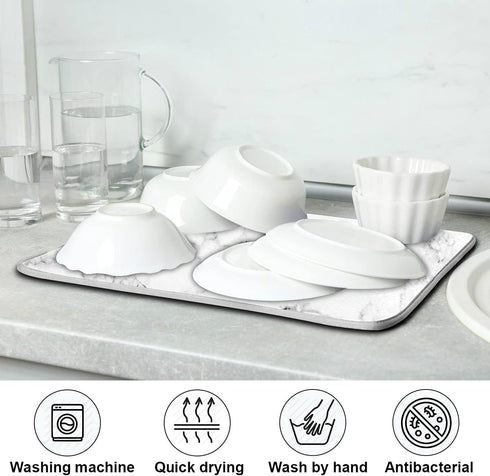 Marble Print Absorbent Dish Drying Mat for Kitchen Counter, Reversible Microfiber Drainer Mats, Large 18 x 24 inch