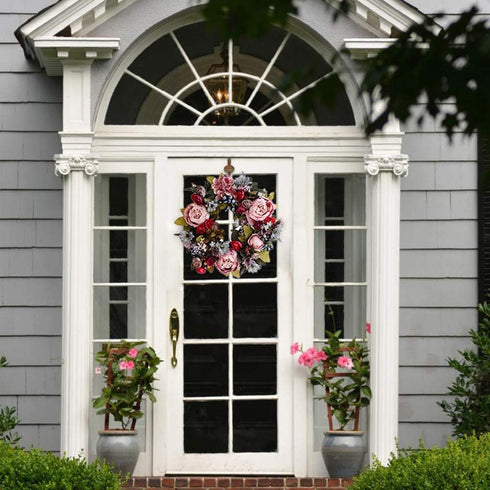 Artificial Peony Hydrangea Flower Door Wreaths, Spring and Summer Floral Wreath for Home, Wedding Decor 35cm