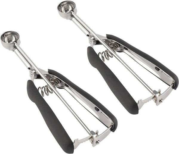 Small Cookie Scoop Set - 2 PCS, 1 tsp / 2 tsp Cookie Dough Scoops, 18/8 Stainless Steel with Quick Trigger Release
