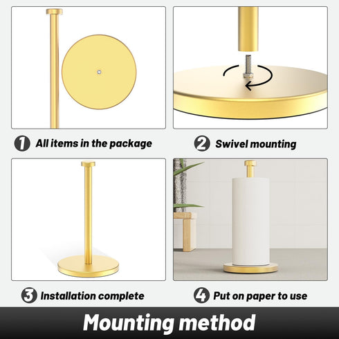 Gold Paper Towel Holder, VEHHE Stand with Weighted Base, Countertop Paper Towel Holder with Suction Cups