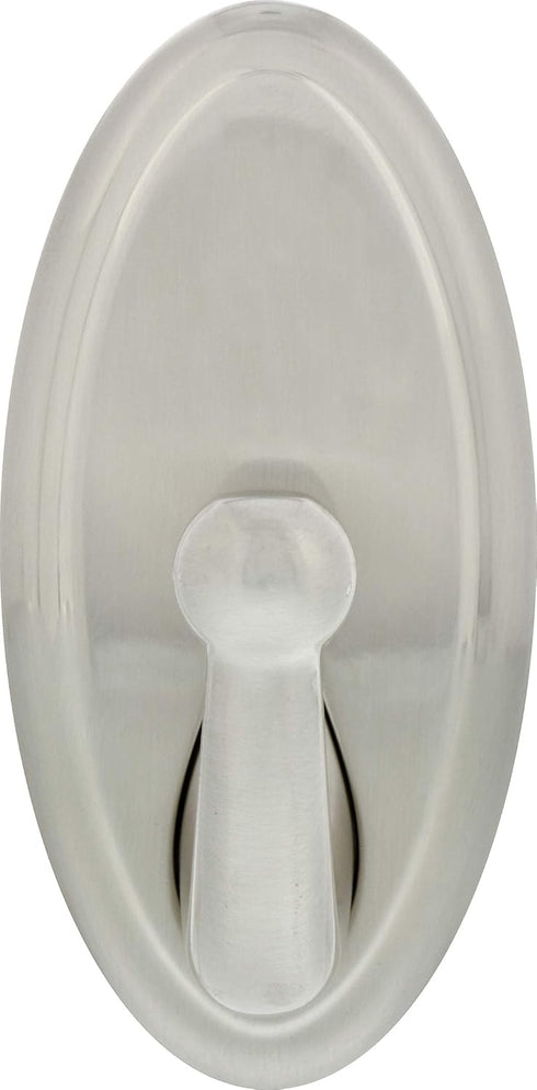 HIGH & MIGHTY Decorative Metal Hook, Easy Tool-Free Dry Wall Installation, Oval, Holds up to 25lb, Satin Nickel