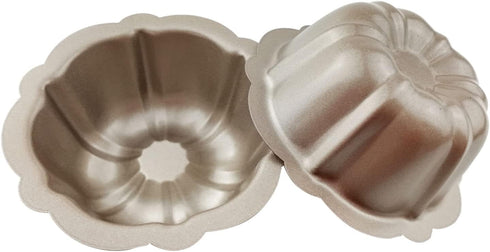 4 Inch Nonstick Mini Bundt Cake Pan Set of 4, Carbon Steel Fluted Cake Pans, Gold Pumpkin Shaped Mould for Baking