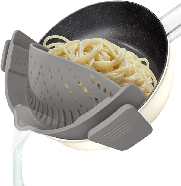 YEVIOR Clip on Strainer for All Pots, Silicone Pasta Strainer Kitchen Gadgets, Collapsible Colander (Grey)