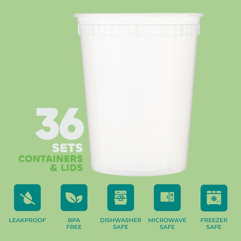 JoyServe 32 Oz Deli Food Containers with Lids, 36 Sets Quart Size Airtight Food Storage Containers, BPA-Free