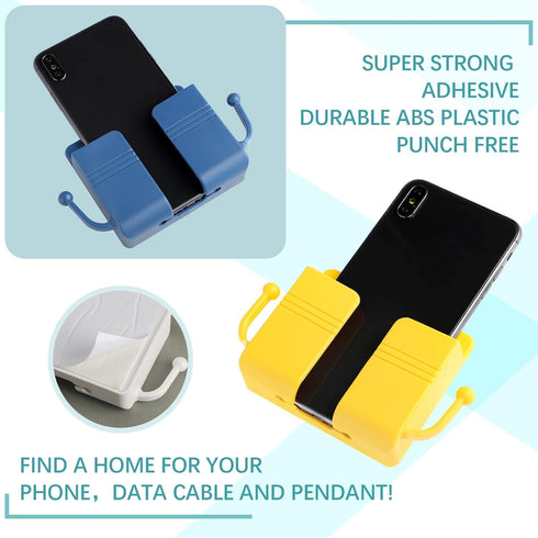 6 Pieces Wall Mount Phone Holder Self-Adhesive Organizer Storage Box for Bedroom (White, Yellow, Green, Pink, Blue)