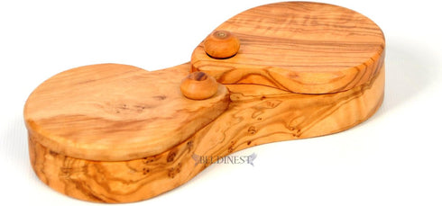 2 Beldinest Double Salt Keeper Pepper Keeper, Handmade From Olive Wood Compartment Salt Box