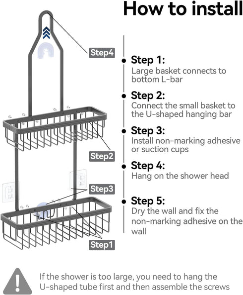 YASONIC Shower Caddy Hanging, Never Rust Shower Organizer Hanging, Aluminum Shower Racks for Inside Shower with Hooks