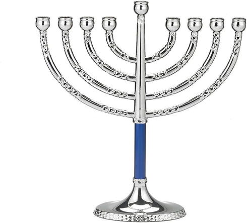 Rite Lite Classic Chanukah Menorah with Hammered Accents, Black & Silver - Hanukah Menorah (Blue & Silver)