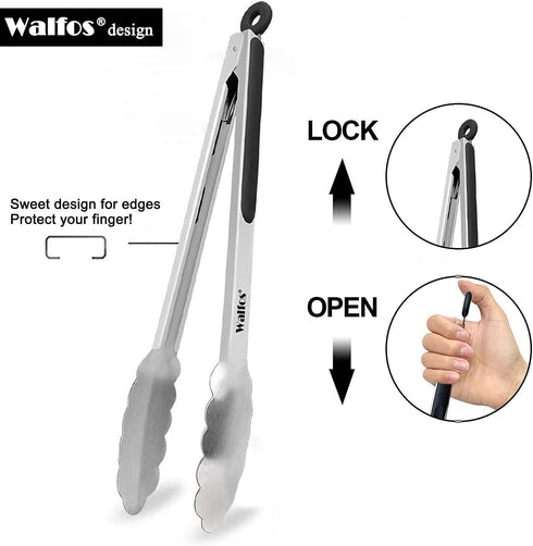 Walfos 7 Inch Small Kitchen Tongs, Mini Silicone Serving Tongs for Cooking, Salad, Grilling, Pasta, Vegetables