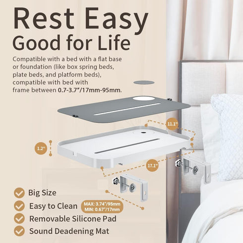 KIWIFOTOS Bedside Shelf with Silicone Pad Top, Clip On Nightstand Snack Organizer, 17" Large Dorm Room Bed Side Table