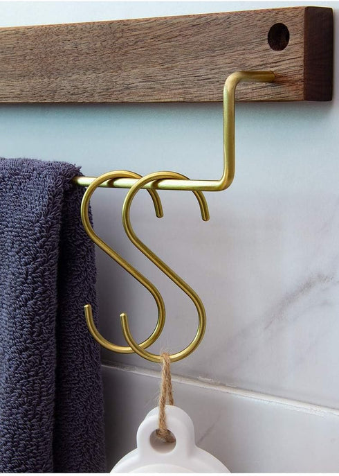 YANGQIHOME 6 Pieces, Gold Brass S Shaped Hooks, Coat Clothes Towel Hangers, Kitchen Rack Hooks