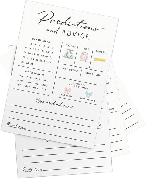 Mommy 30 Printed Party Baby Predictions & Advice Cards for New Parents Baby Shower Game, Wishes for & Daddy, Gender